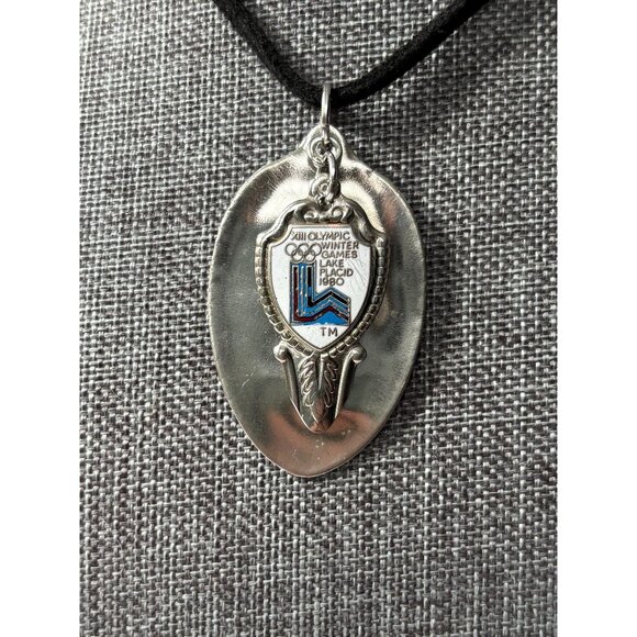 Vintage Souvenir Spoon Pendant Necklace: 1980 Olympic Games Lake Placid - Picture 1 of 8